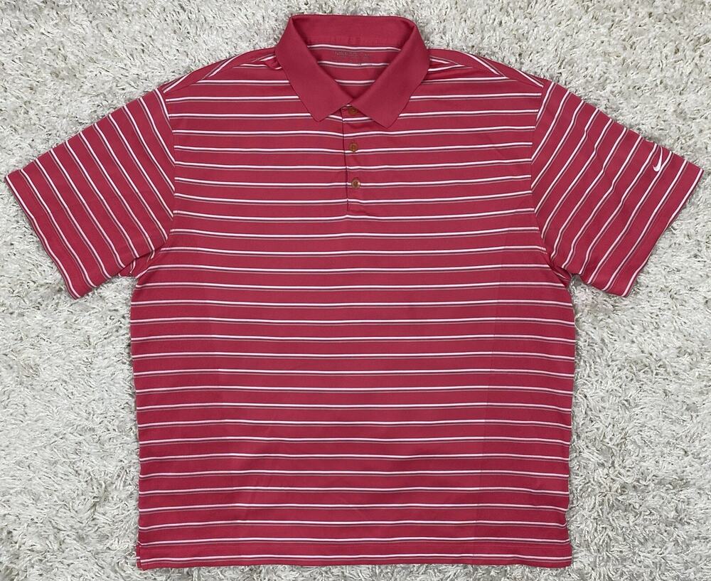 Nike Golf Dri-Fit Polo Shirt Mens XL Red White Striped Short Sleeve Performance